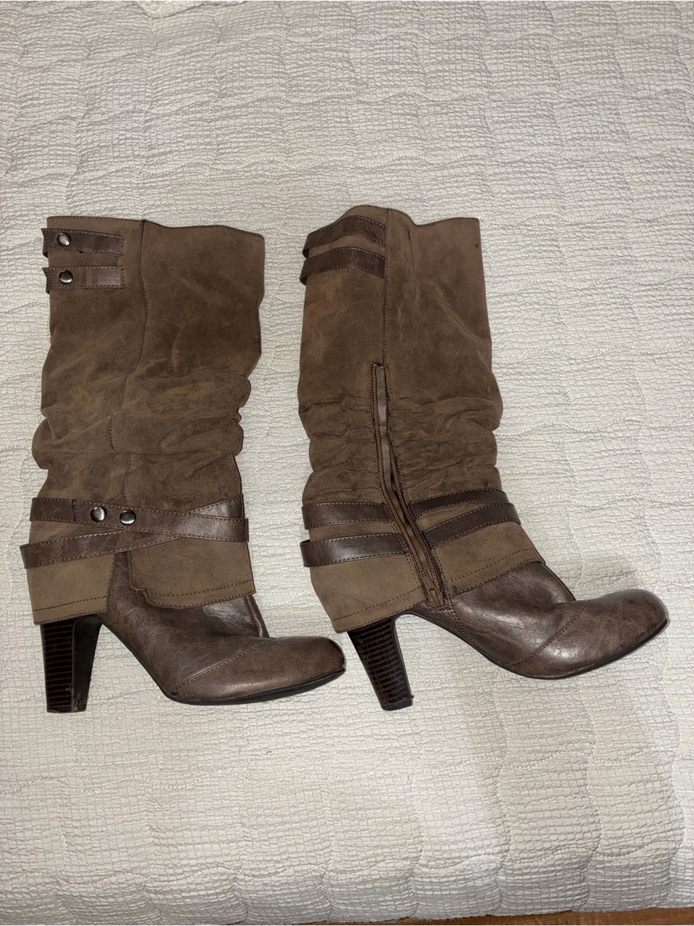 Brown Mid-Calf Slouch Boots - Women